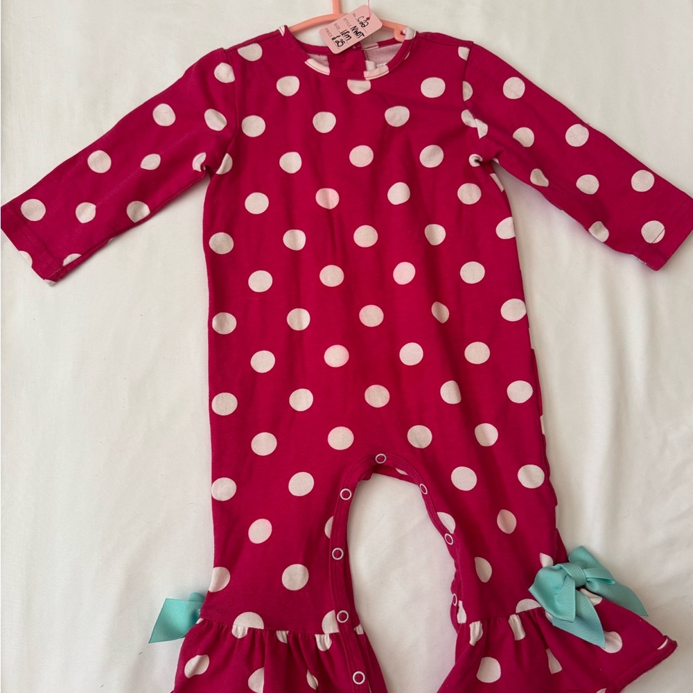 Ricrac & Ruffles Charming Polka Dot Bodysuit - Pink and White NWOT